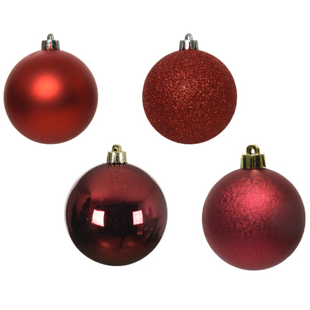 30x stuks kunststof kerstballen 6 cm inclusief ster piek donkerrood