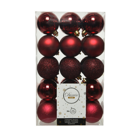 30x stuks kunststof kerstballen donkerrood (oxblood) 6 cm glans/mat/glitter