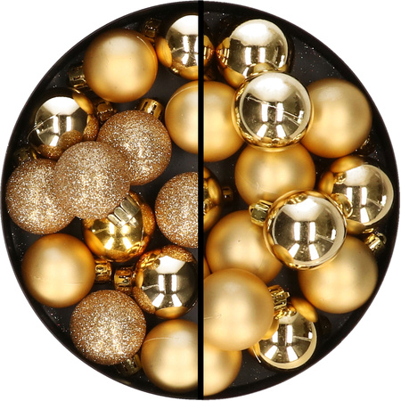 30x pcs plastic christmas baubles gold 3 and 4 cm
