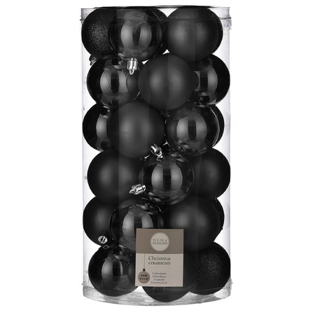 30x pcs plastic christmas baubles black 6 cm