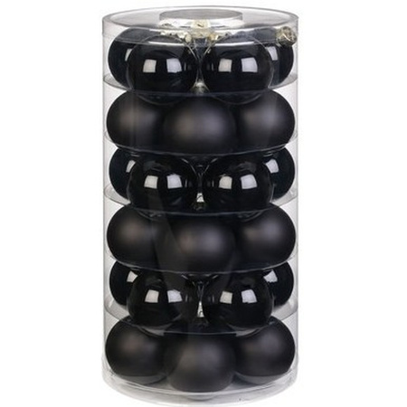 42x stuks glazen kerstballen zwart 6 en 10 cm glans en mat