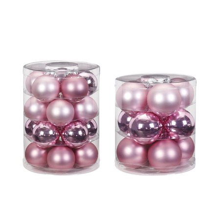 32x pcs glass christmas baubles pink 6 and 8 cm shiny and matte