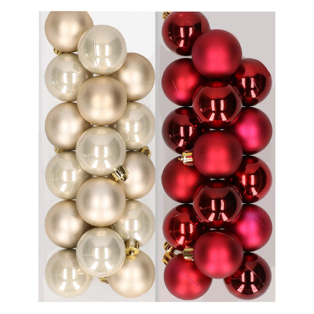 32x Christmas baubles mix champagne and dark red 4 cm plastic matte/shiny
