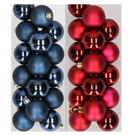 32x Christmas baubles mix dark blue and dark red 4 cm plastic matte/shiny