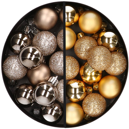 34x stuks kunststof kerstballen champagne en goud 3 cm