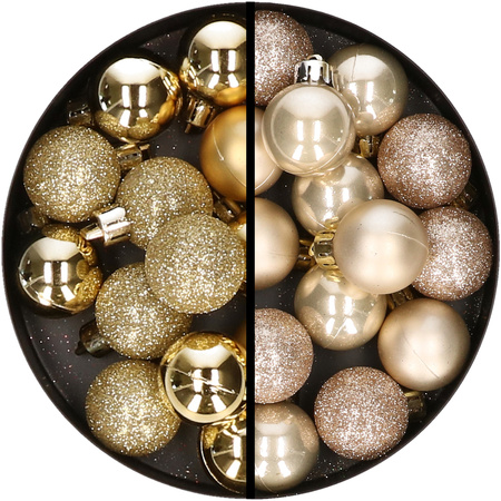 34x pcs plastic christmas baubles gold and champagne 3 cm