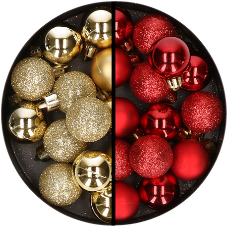 34x pcs plastic christmas baubles gold and red 3 cm