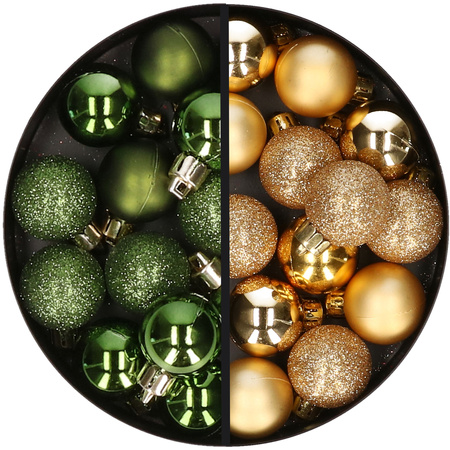 34x stuks kunststof kerstballen groen en goud 3 cm