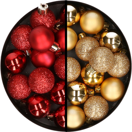 34x stuks kunststof kerstballen rood en goud 3 cm