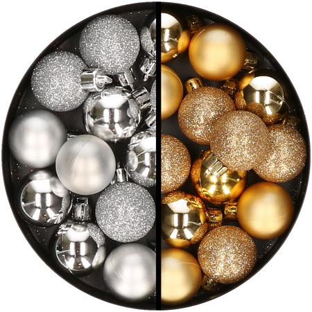 34x stuks kunststof kerstballen zilver en goud 3 cm
