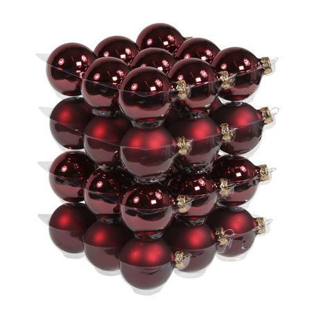 36x Bordeaux rode glazen kerstballen 6 cm mat/glans