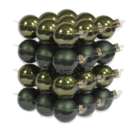 Othmar Decorations kerstballen - 66x st - donker olijf groen - glas -4 en 6 cm - mat/glans