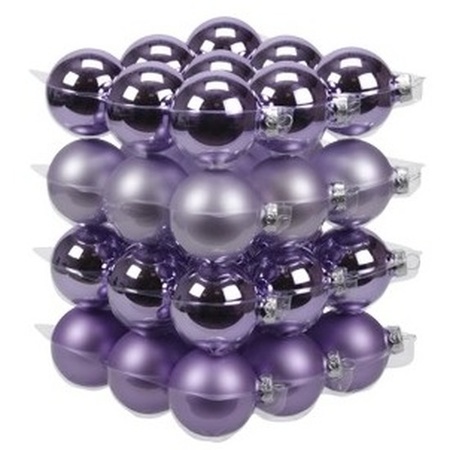 36x Purple mix glass Christmas baubles 6 cm 