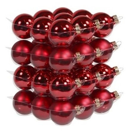 36x Red glass Christmas baubles 4 cm 