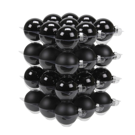 52x stuks glazen kerstballen zwart 6 en 8 cm mat/glans