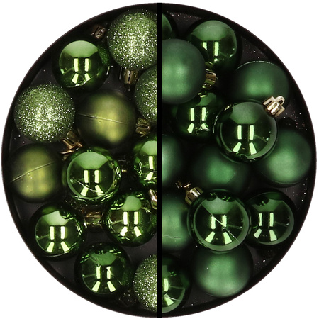 36x pcs plastic christmas baubles apple green and dark green 3 and 4 cm