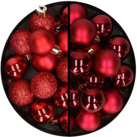 36x pcs plastic christmas baubles red and dark red 3 and 4 cm