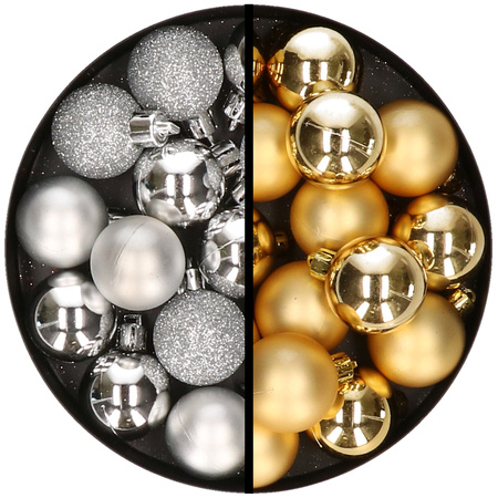 36x pcs plastic christmas baubles silver and gold 3 and 4 cm