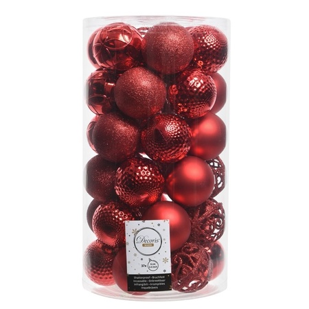 Christmas tree decoration - 38-pcs - red - plastic baubles and glass topper