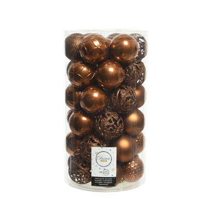 Plastic christmas baubles 6 cm incl. bead garland cinnamon brown