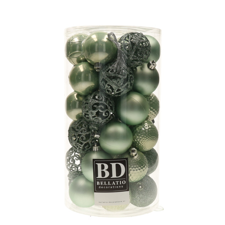 37x pcs plastic christmas baubles mint green (eucalyptus) 6 cm shiny/matte/glitter mix