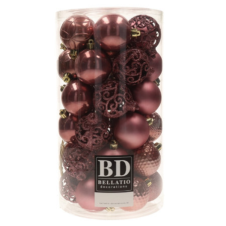 70x stuks kunststof kerstballen met ster piek oudroze (velvet pink) mix