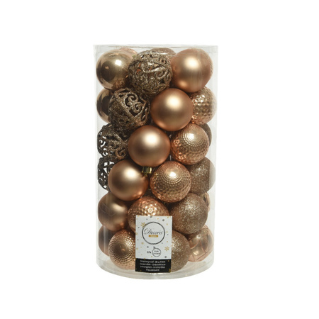 Plastic christmas baubles 6 cm incl. bead garland butterscotch brown