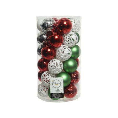 37x Plastic christmas baubles white/red/green/silver 6 cm mix