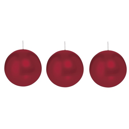 3x Burgundy red sphere/ball candle 8 cm 25 hours