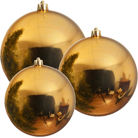 3x Large Christmas baubles gold 14/20/25 cm shiny plastic