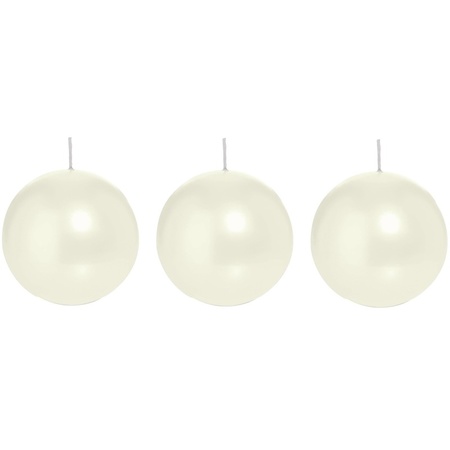 3x Ivory white sphere/ball candle 7 cm 36 hours
