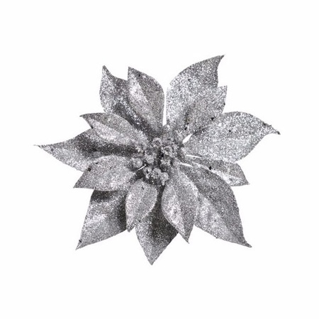 3x Kerstboomversiering bloem op clip zilveren kerstster 18 cm