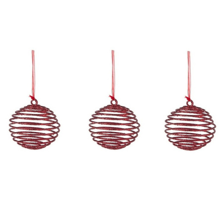 3x Kersthangers rode spiraal ballen kunststof 10 cm