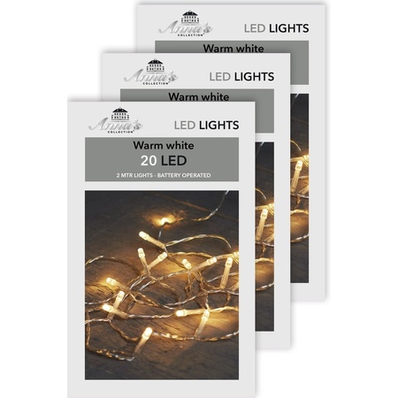 3x Christmas lights on batteries warm white 20 LED 200 cm