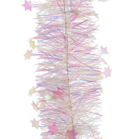 3x Pearl white stars Christmas tree foil garlands 10 x 270 cm