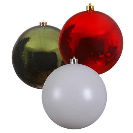 3x stuks grote kerstballen van 20 cm glans van kunststof groen wit en rood