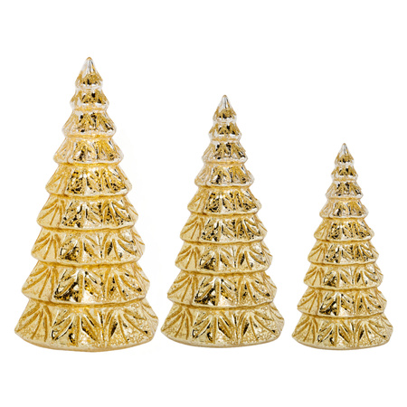 3x stuks led kaarsen kerstboom kaarsen goud H15 cm, H19 cm en H23 cm