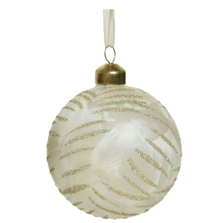 3x Luxury glass christmas baubles brass white with gold 8 cm