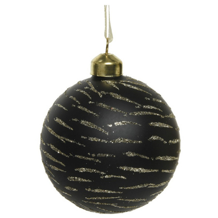 3x Luxury glass christmas baubles brass black with gold 8 cm