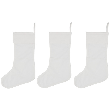 3x White hobby/DIY christmas stockings 40 cm