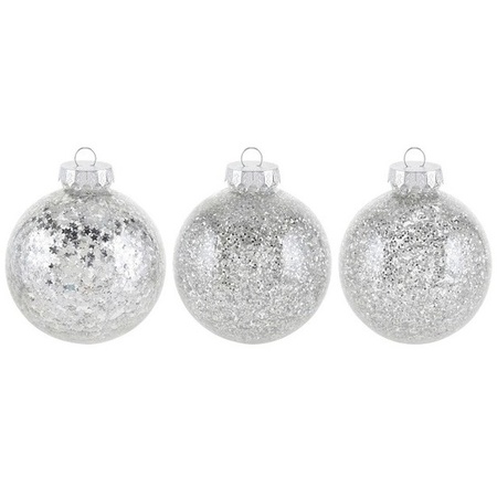3x Zilveren glitter kerstballen 8 cm kunststof