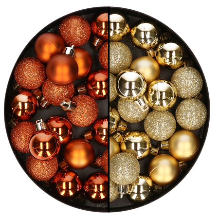 40x stuks kleine kunststof kerstballen goud en oranje 3 cm