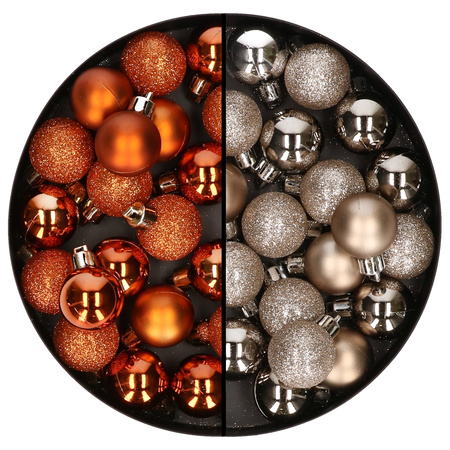 40x pcs small plastic christmas baubles champagne and orange 3 cm