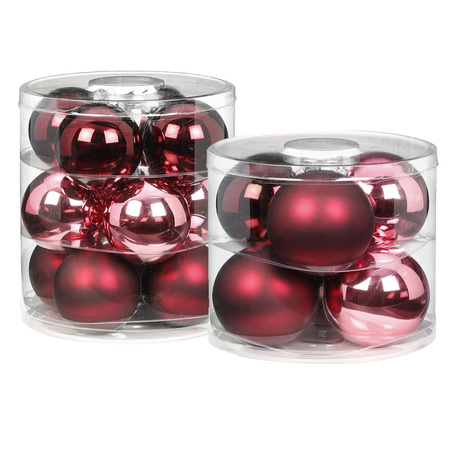 42x Berry Kiss mix roze/rode glazen kerstballen glans en mat