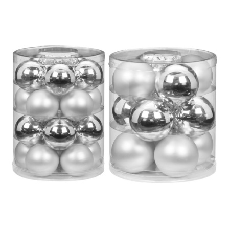 42x stuks glazen kerstballen elegant zilver mix 6 en 8 cm glans en mat