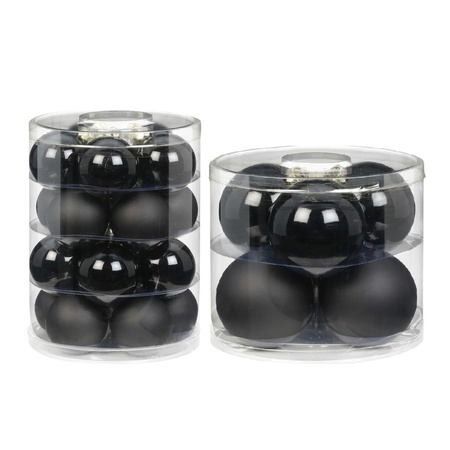 42x stuks glazen kerstballen zwart 6 en 10 cm glans en mat