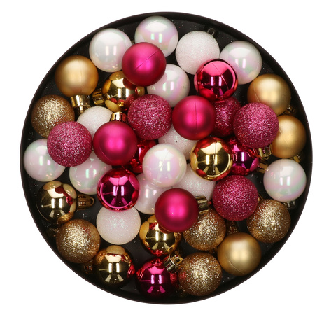 42x Stuks kunststof kerstballen mix bessen roze/goud/parelmoer wit 3 cm