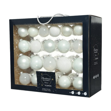 42x Winter witte glazen kerstballen 5-6-7 cm mat/glans/glitter