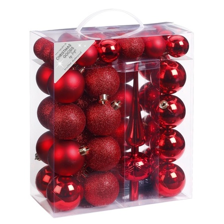 47x Rode kunststof kerstballen 4-6 cm mat/glans met piek