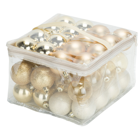48x stuks kunststof kerstballen goud 6 cm in opbergtas/opbergbox